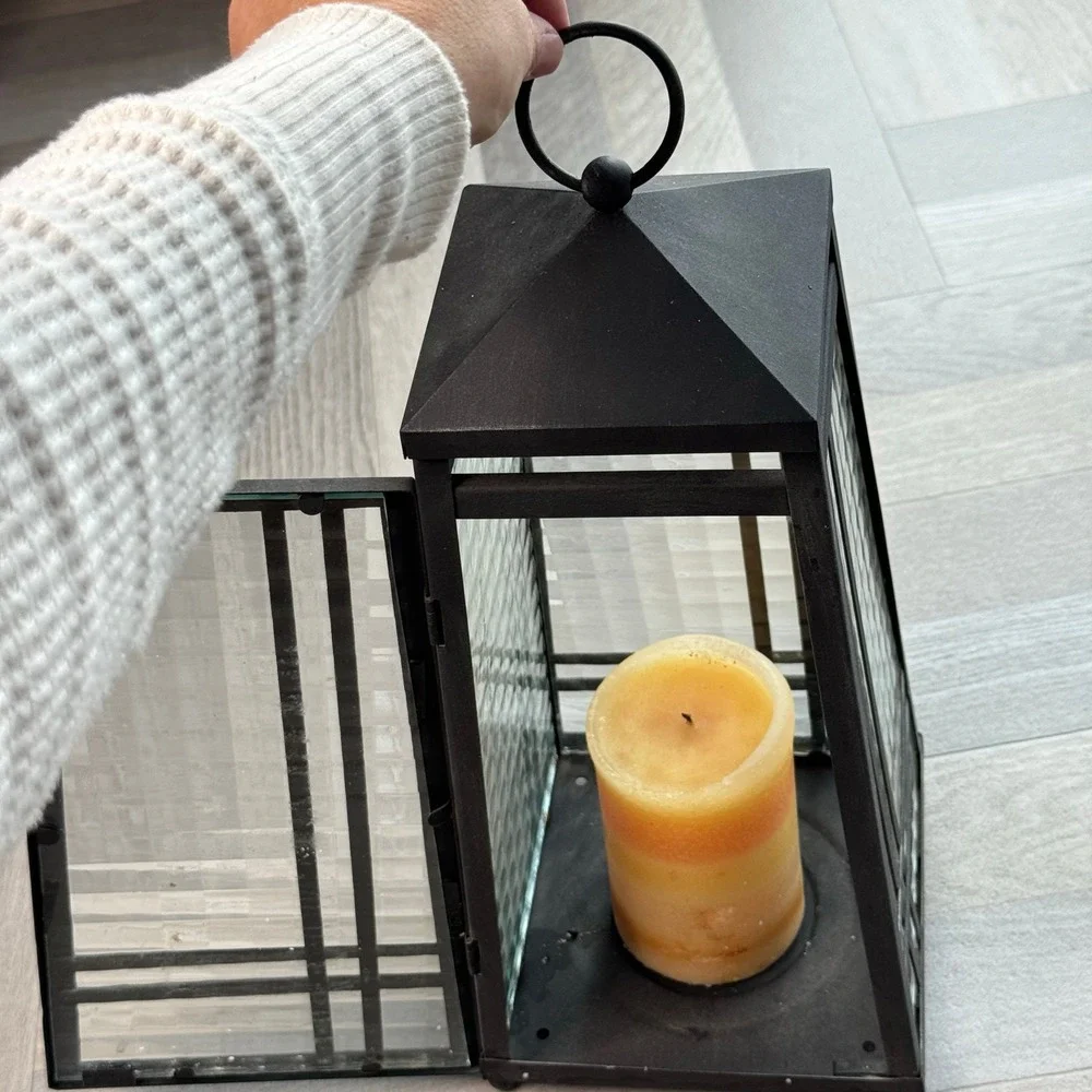 PartyLite Black Metal Mission Style Glass Candle Lantern Farmhouse Ambient Light - Picture 7 of 8